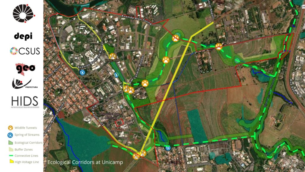 Mapa dos corredores ecológicos da Unicamp